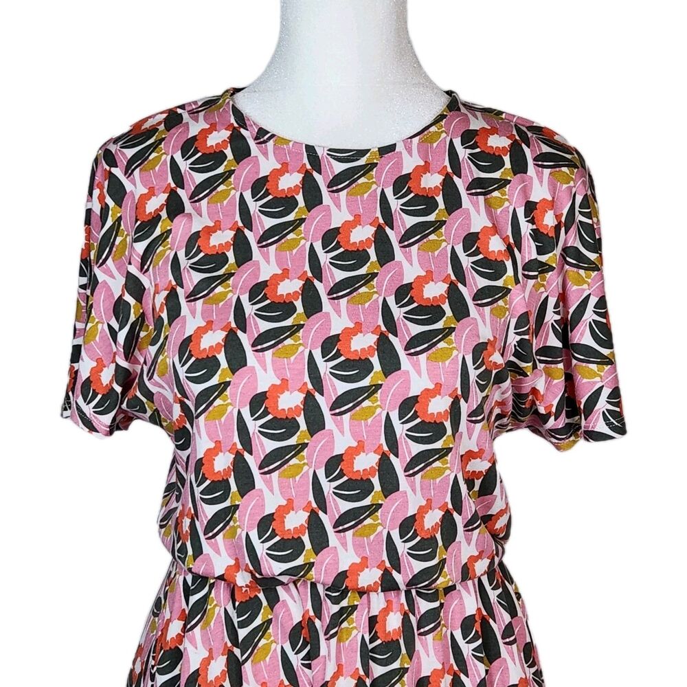 Boden Pink Pop Art Abstract Floral Flutter Sleeve Jersey Mini Dress 4P Coquette - Picture 3 of 14